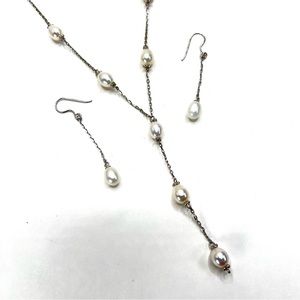 Sterling Silver Pearl Necklace and Earring Set